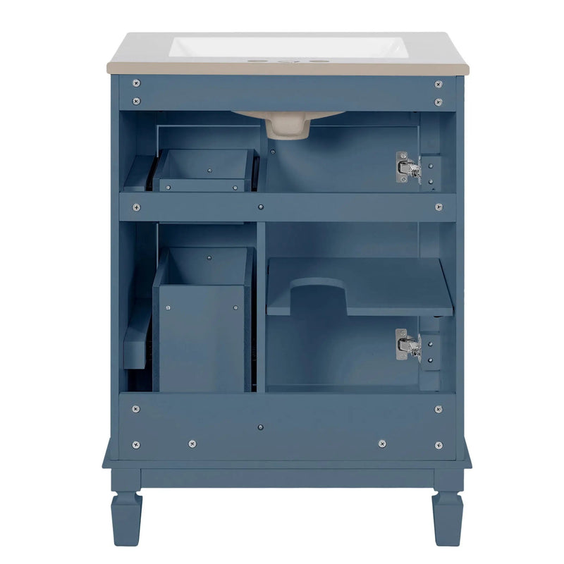 Bathroom Vanity With Ceramic Sink, Compact Cabinet With 2 Drawers And Adjustable Shelf - Blue by HouseOfZazla
