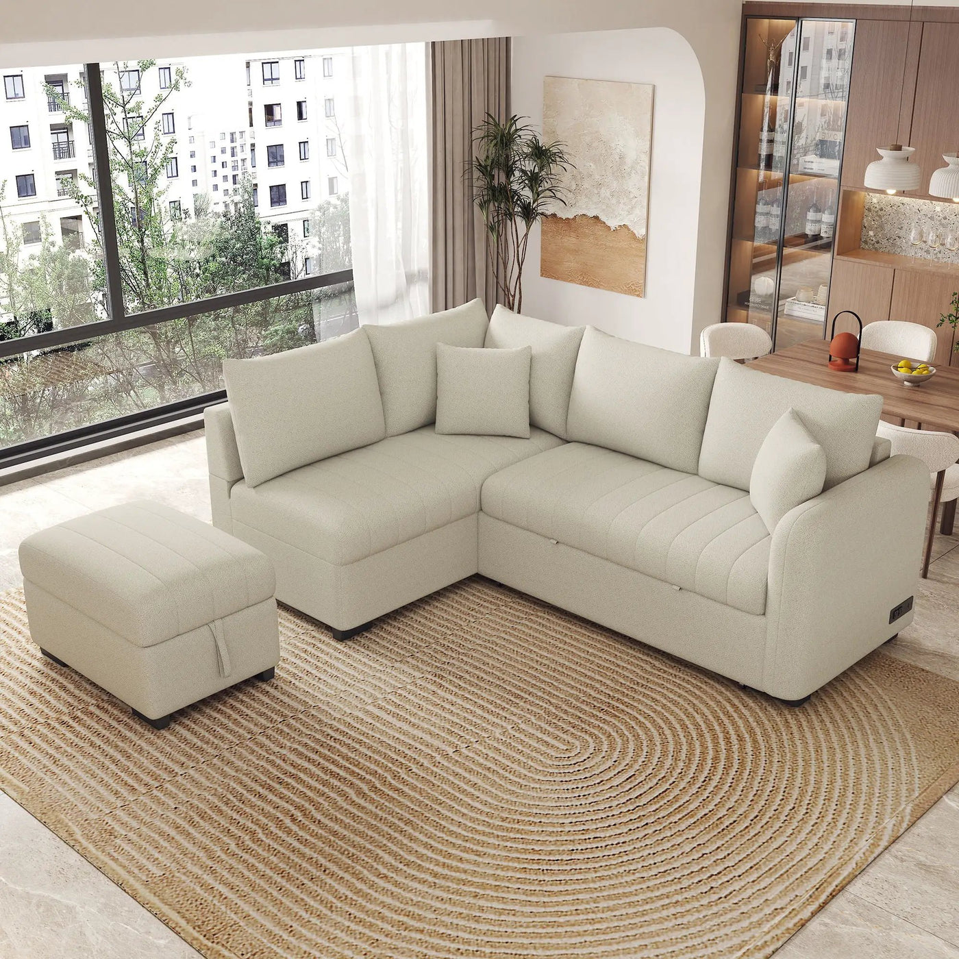 L-Shaped Sectional Pull Out Sofa Bed Sleeper Sofa With Two USB Ports, Two Power Sockets And A Movable Storage Ottoman by HouseOfZazla
