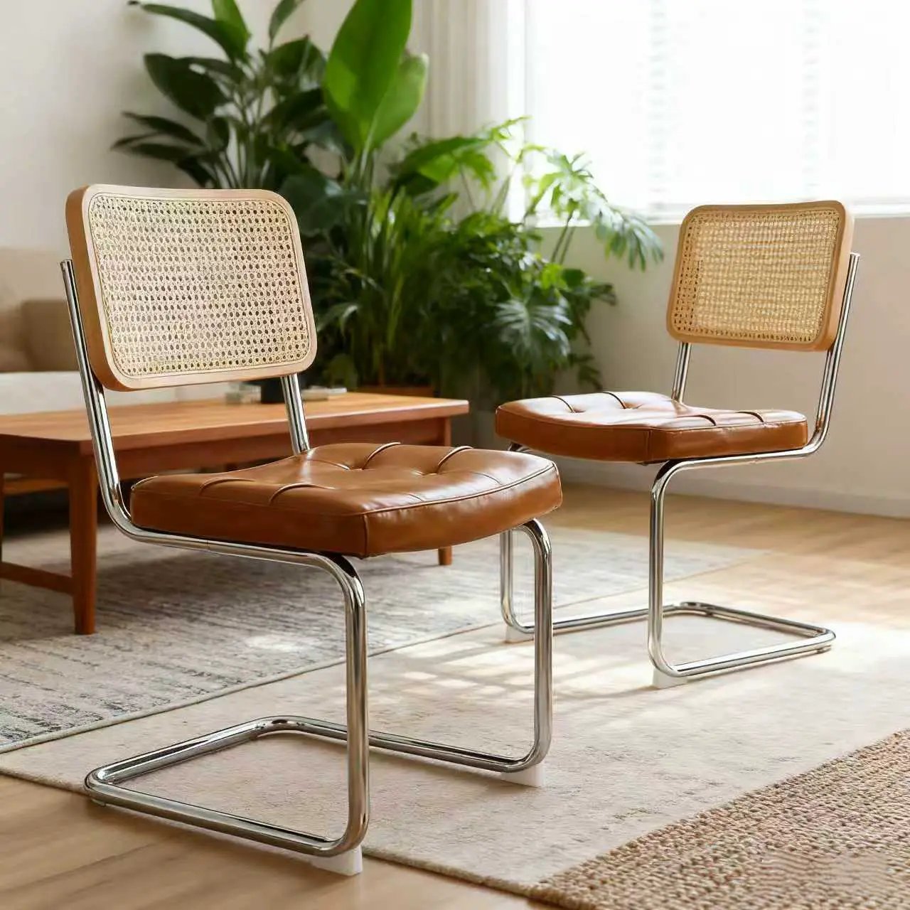 Dining Chairs Set of 2, Faux Leather Rattan Side Accent Chairs by HouseOfZazla