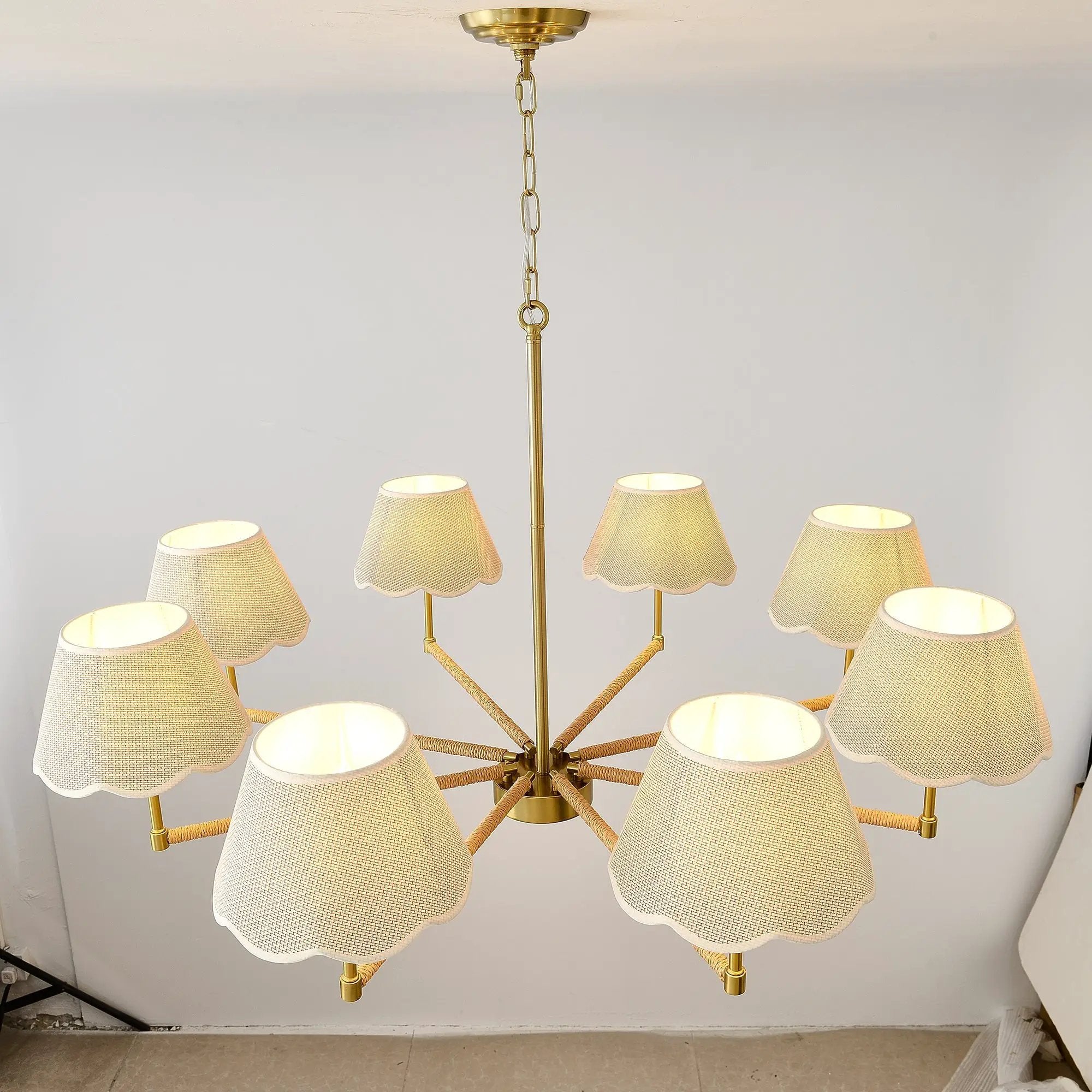 8-Light Rope and Fabric Shade Gold Chandelier by HouseOfZazla