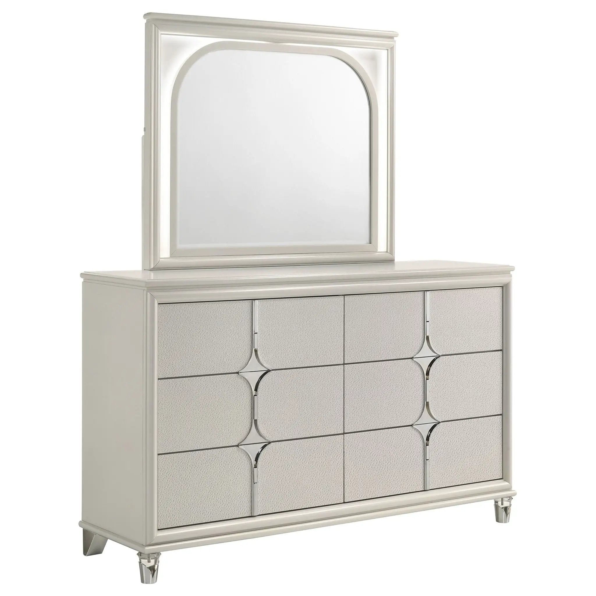 Olivia 6-drawer Dresser and LED Mirror Pearl White by Unique Piece Furniture
