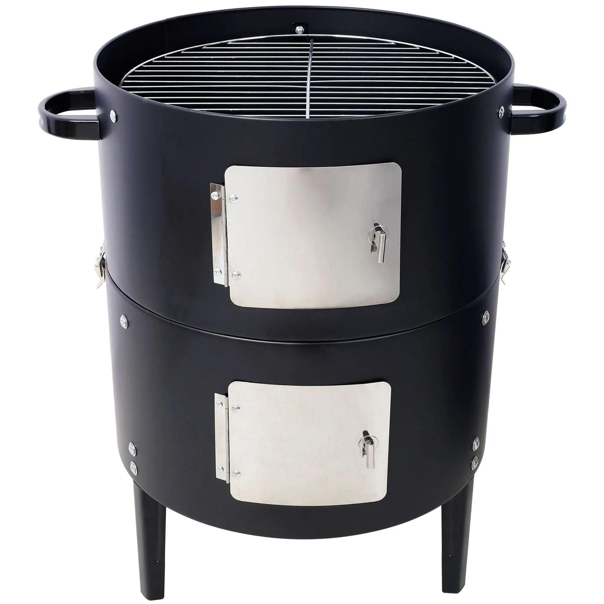 Heavy Duty Round Bbq Grill 17" Steel Charcoal Smoker For Outdoor Cooking - Black by HouseOfZazla
