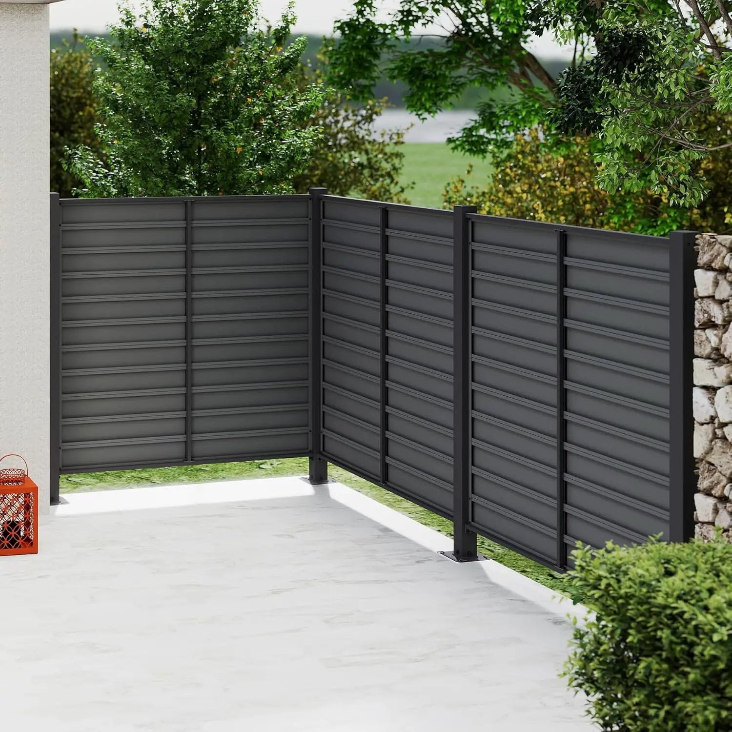 Outdoor Privacy Screens, 50" W x 50" H Air Conditioner Fence, Trash Can Enclosure (3 Panels, Black) by HouseOfZazla
