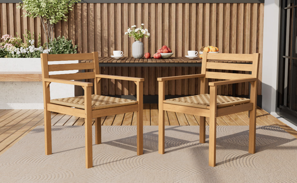 Acacia Wood Outdoor Dining Chairs with Woven Seats - Set of 2, photo 5 of 10