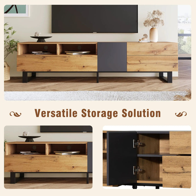 TV Stand For 80'' TV With Double Storage Space, Media Console Table With Drop Down Door by Unique Piece Furniture