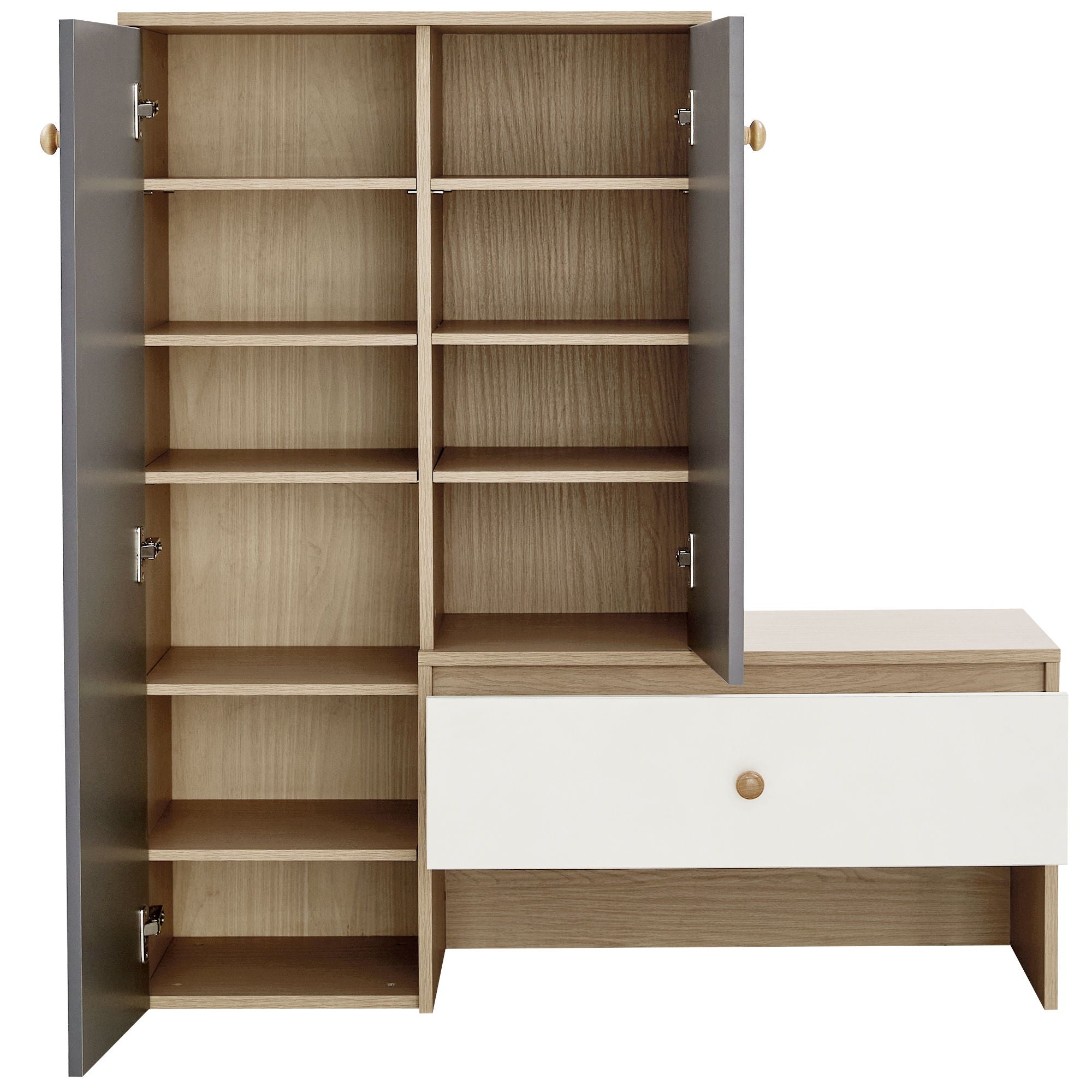 Modern Multi Functional Shoe Storage Bench & Cabinets With Adjustable Shelves - Gray / Natural Wood / White by Unique Piece Furniture
