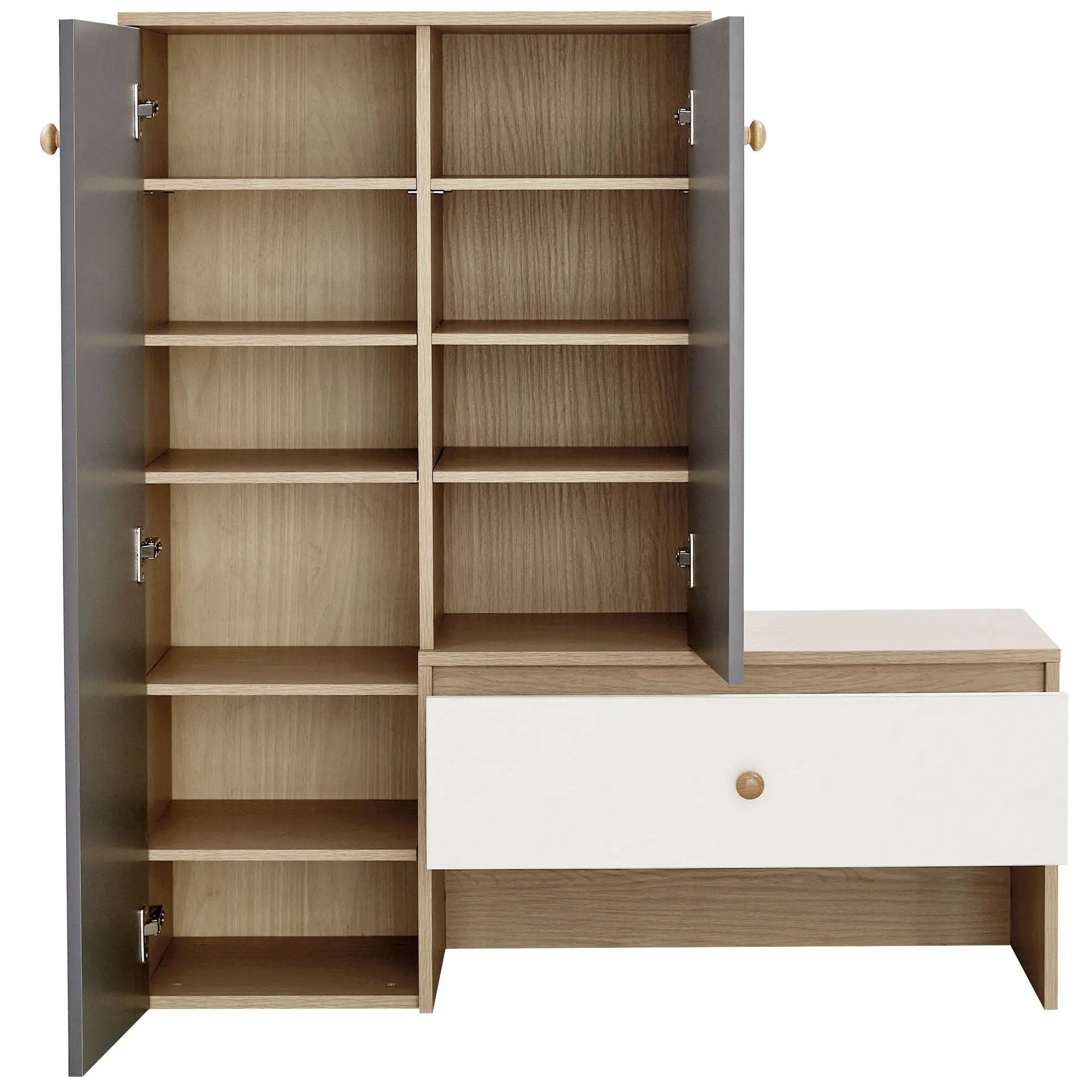 Modern Multi Functional Shoe Storage Bench & Cabinets With Adjustable Shelves - Gray / Natural Wood / White by Unique Piece Furniture