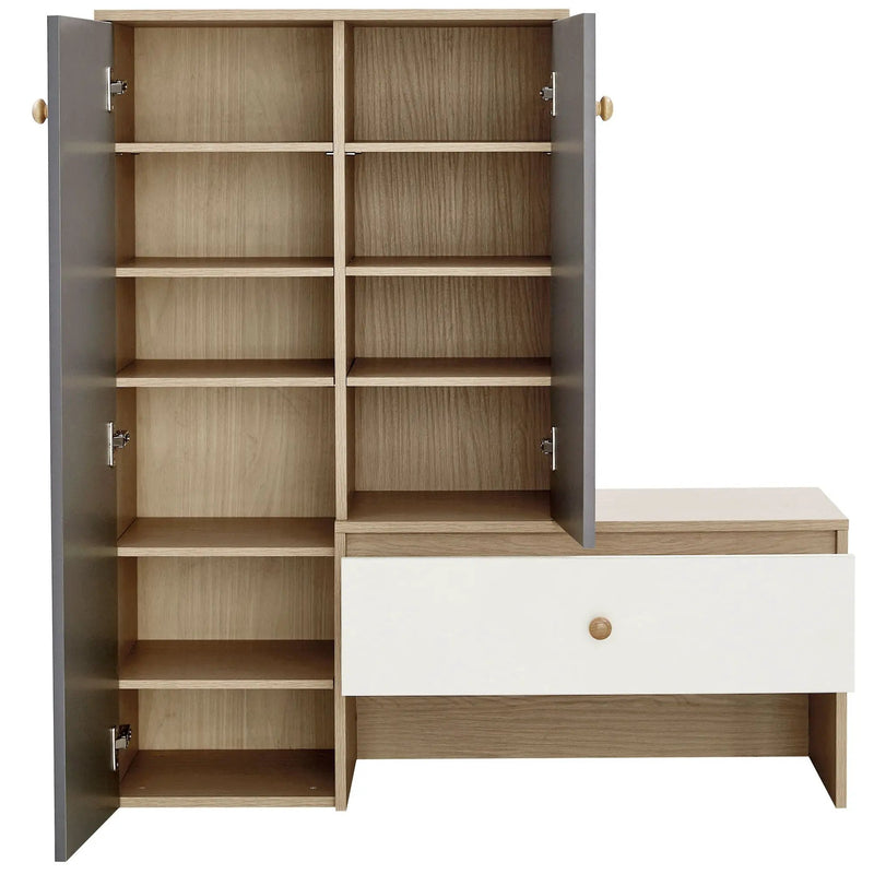 Modern Multi Functional Shoe Storage Bench & Cabinets With Adjustable Shelves - Gray / Natural Wood / White by HouseOfZazla
