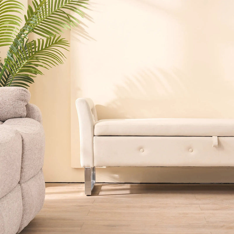Wide Storage Soft Ottoman Bench With Armrests by Unique Piece Furniture