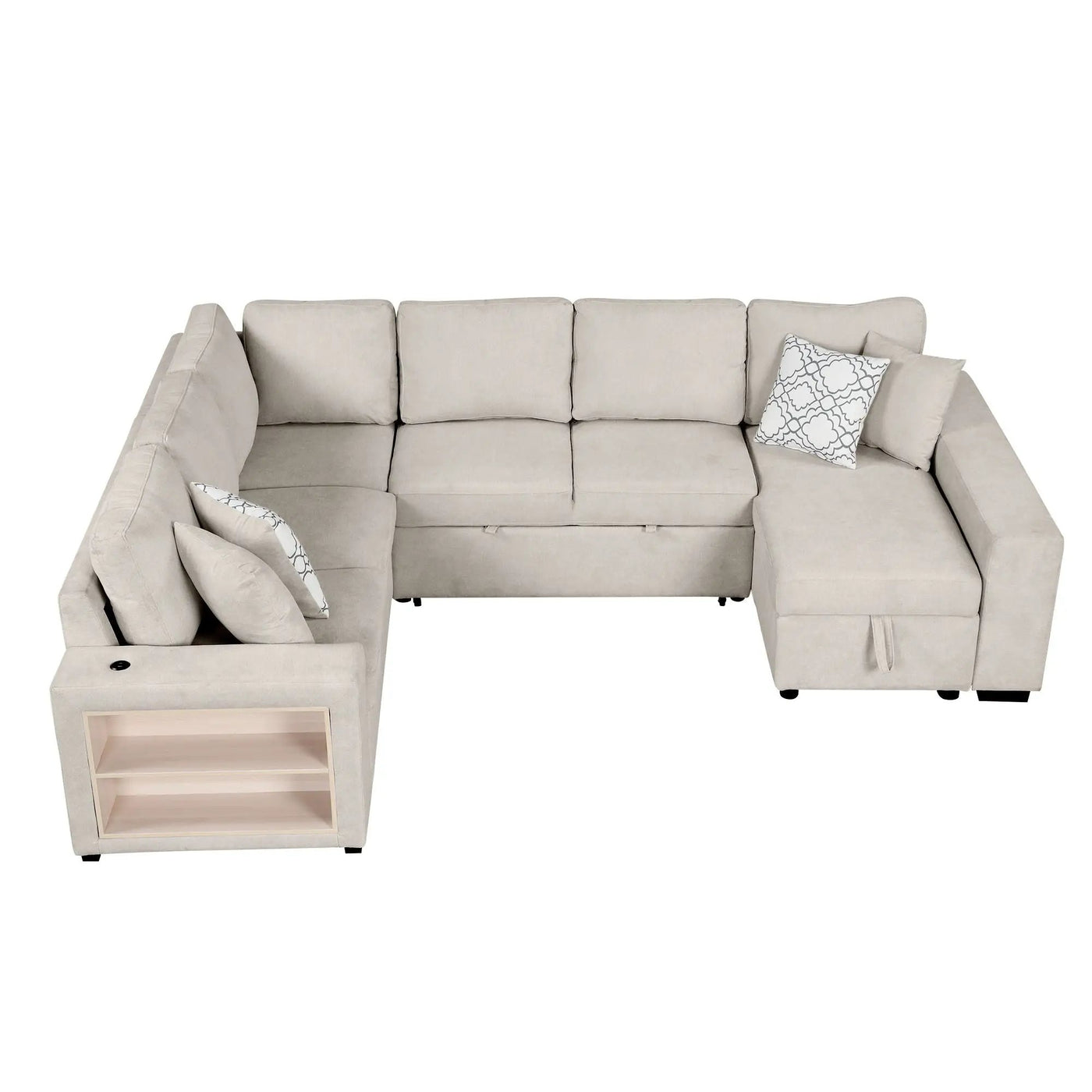 U-Shaped Sectional Sofa Pull-Out Sofa Bed With Two USB Ports, A Storage Chaise Lounge And Four Back Pillows For Living Room by HouseOfZazla