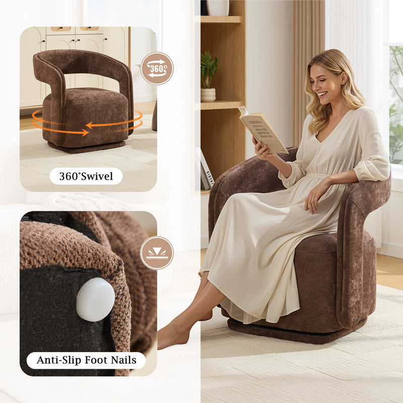 065-Chenille Fabric Swivel Accent Armchair, Comfy Barrel Leisure Chair With Curved Backrest, Upholstered Reading Chair With, photo 5 of 9