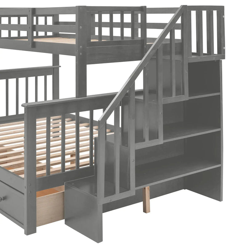 Stairway Bunk Bed With Storage And Guard Rail For Bedroom by HouseOfZazla