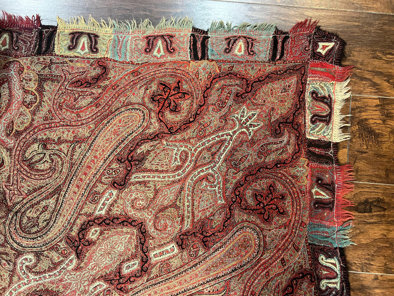 Antique Indian Kashmiri Shawl, Needlework, Signed By Masterweaver, Handmade, Rare by Jewel Rugs