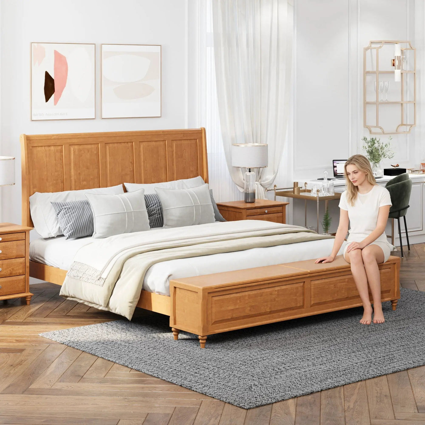 Sleigh Bed Frame With Tall Headboard And Storage Bench by HouseOfZazla