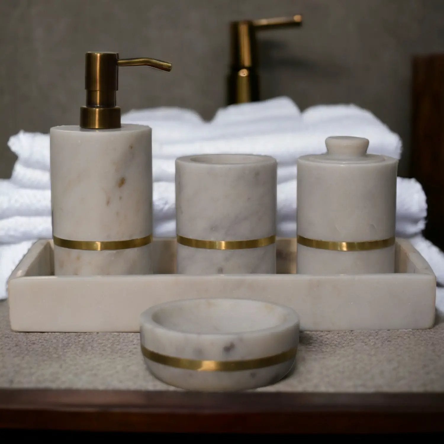 Brass Inlay Bathroom Set of 5 by HouseOfZazla