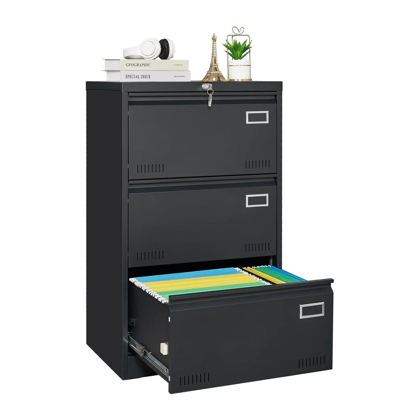 Filing Cabinet Lateral File Cabinet 3 Drawer, Locking Metal File Cabinets Three Drawer, Office Filing Cabinet With Lock Drawers For Home Office by HouseOfZazla
