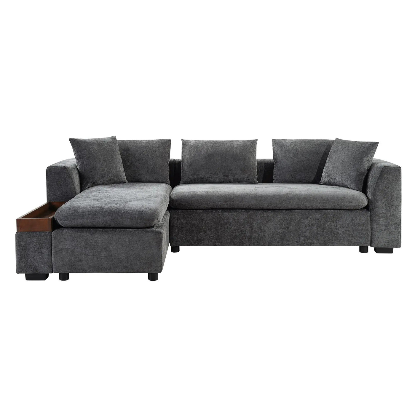 Modern L Shaped Sectional Sofa With Upholstery And Wooden Storage by HouseOfZazla