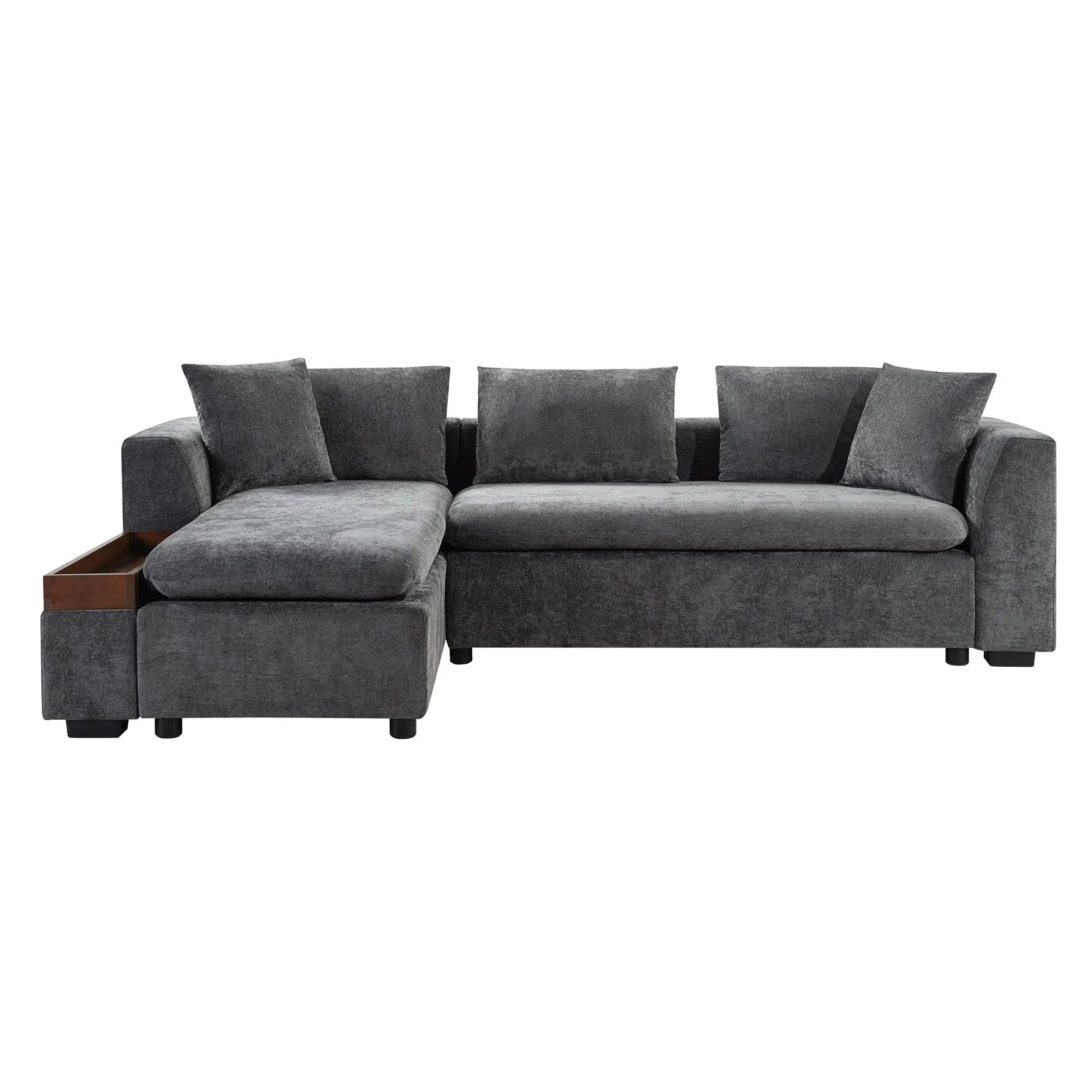 Modern L Shaped Sectional Sofa With Upholstery And Wooden Storage by HouseOfZazla