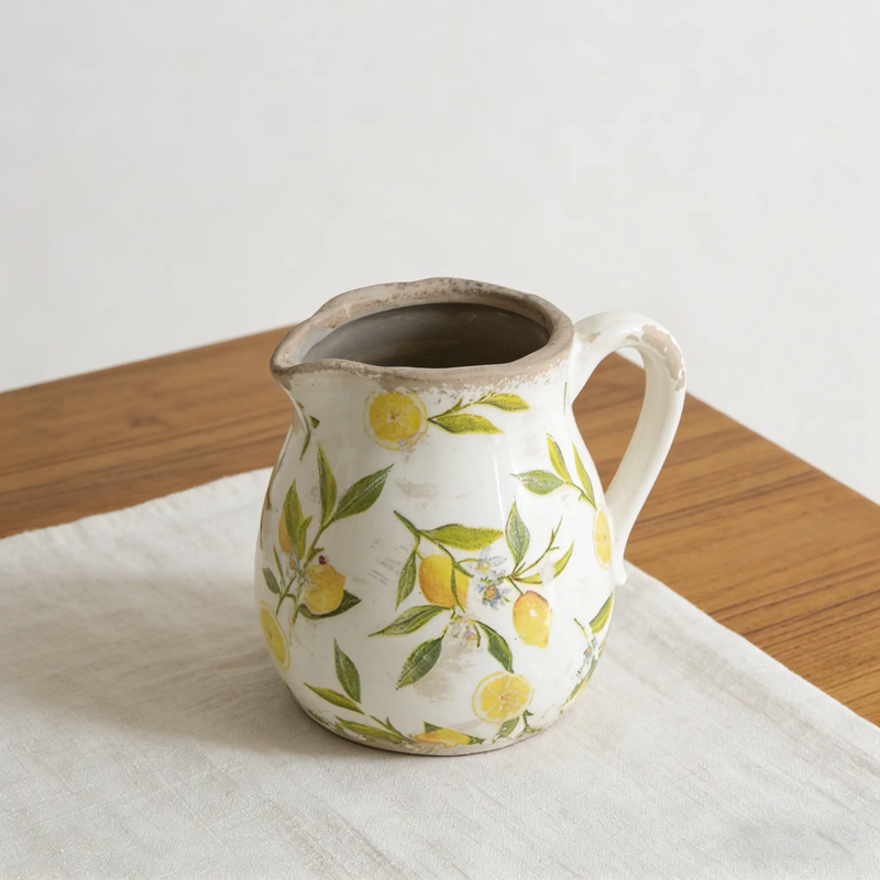 Distressed White Ceramic Pitcher Vase by HouseOfZazla