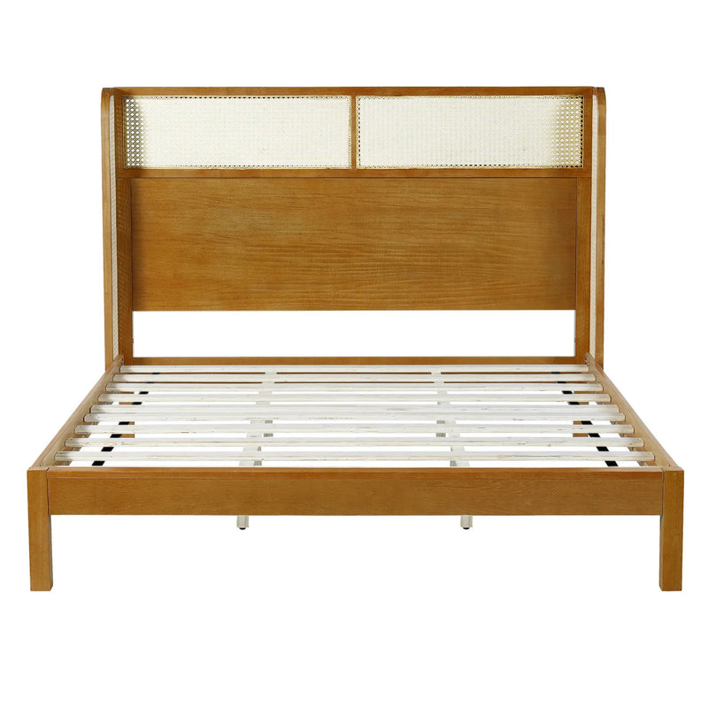 Premium Rubber Wood Platform Bed Frame with Headboard by HouseOfZazla