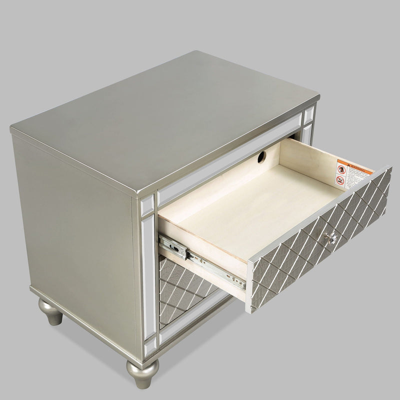 2 Drawer Nightstand with Diamond Patterned Fronts - Silver, photo 5 of 7