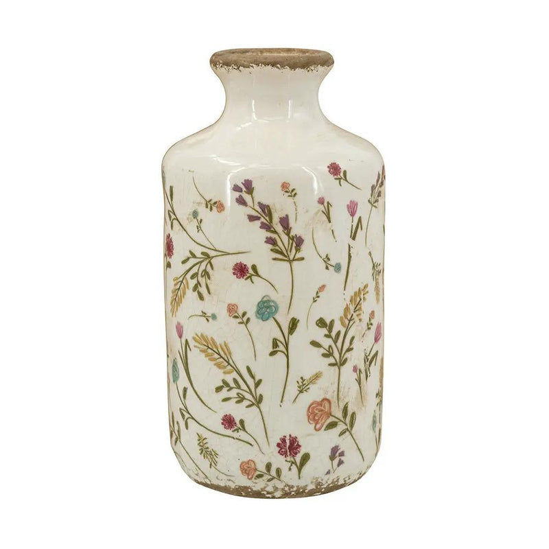 Ceramic Cylinder Vase with Multi-Colored Floral Motifs by HouseOfZazla