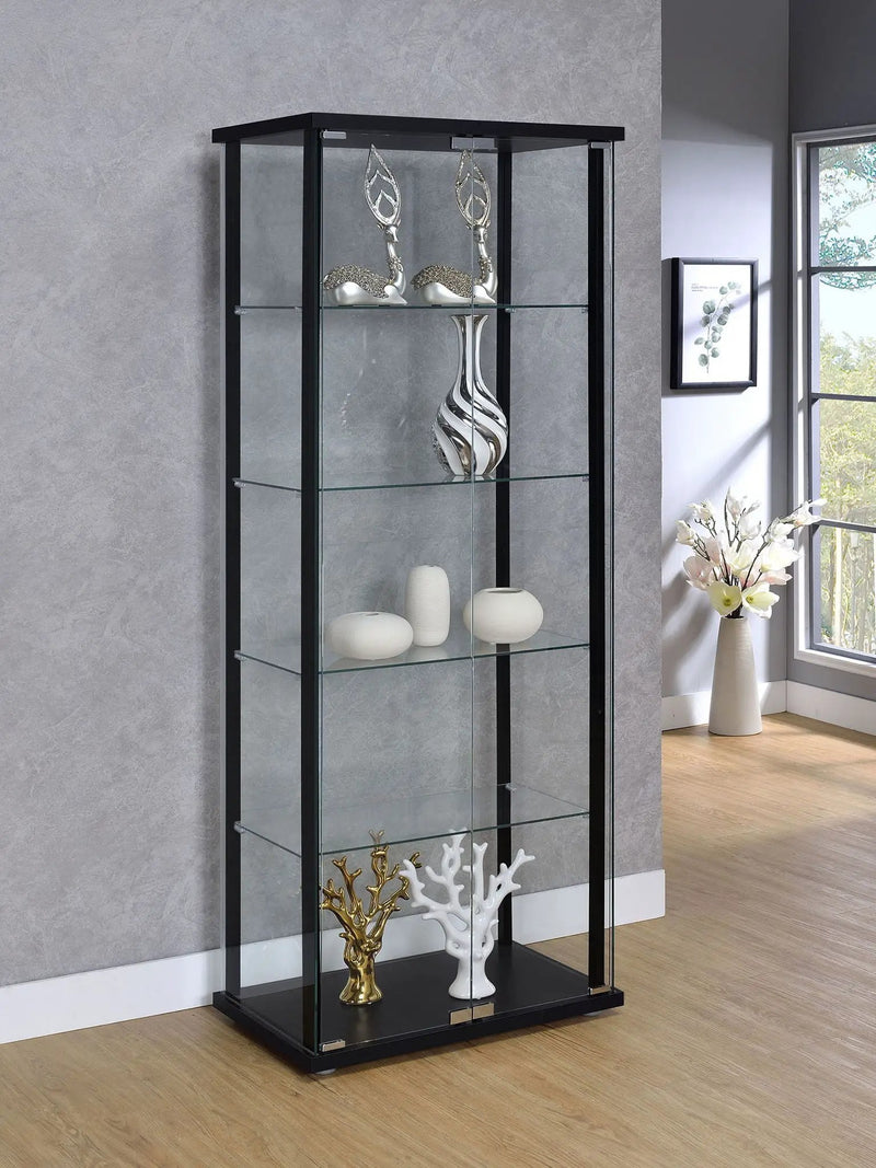 Delphinium 4-Shelf Clear Glass Curio Display Cabinet Black by Unique Piece Furniture