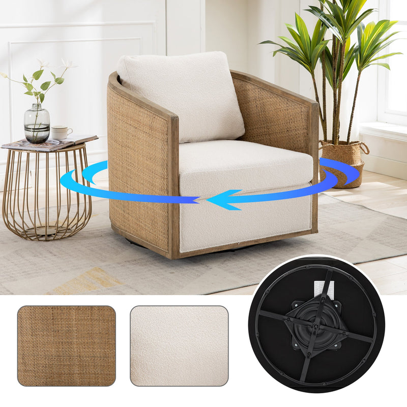 Swivel Barrel Chair, Comfy Round Accent Sofa Chair for Living Room, 360 Degree Swivel Barrel Club Chair, Leisure Arm Chair for Nursery, Hotel, Bedroom, Office, Lounge (Beige Boucle)