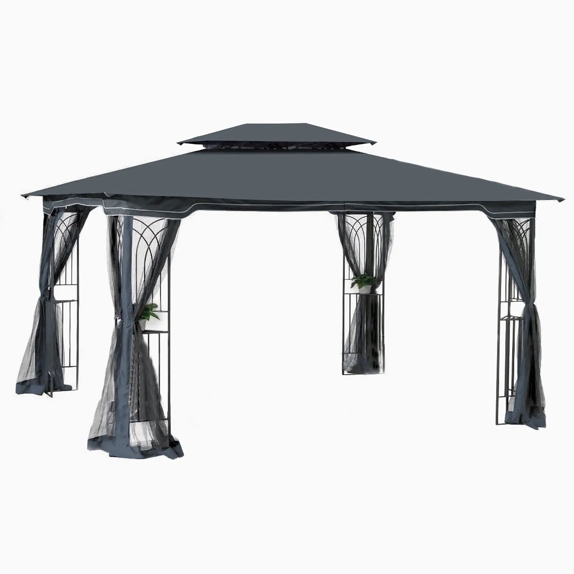 Patio Gazebo Tent With Ventilated Double Roof And Mosquito Net by Unique Piece Furniture