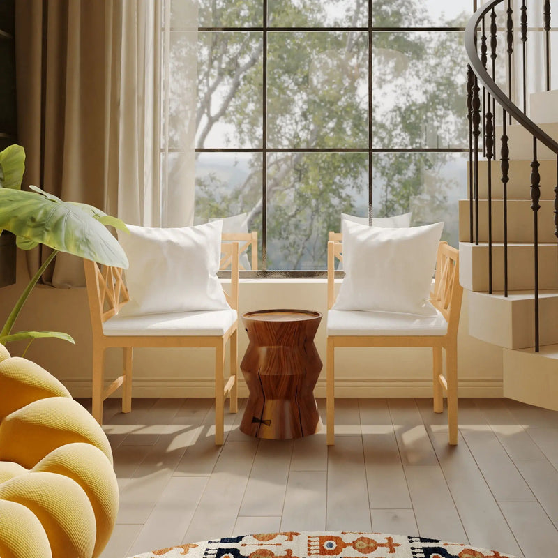 Farmhouse Modern Dining Corner Chairs (Set of 2) With Handwoven Rattan Backrests And Solid Wood Legs - Natural / White by HouseOfZazla