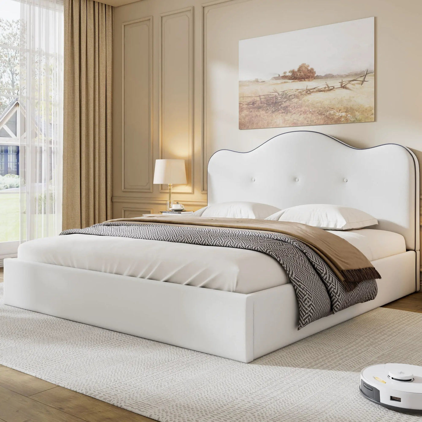 Upholstered Platform Bed With Sturdy Frame And Headboard by HouseOfZazla