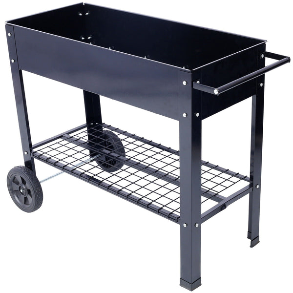 Elevated Mobile Raised Ergonomic Metal Planter Garden Bed With Wheels Powder Coated Steel - Black, photo 2 of 7
