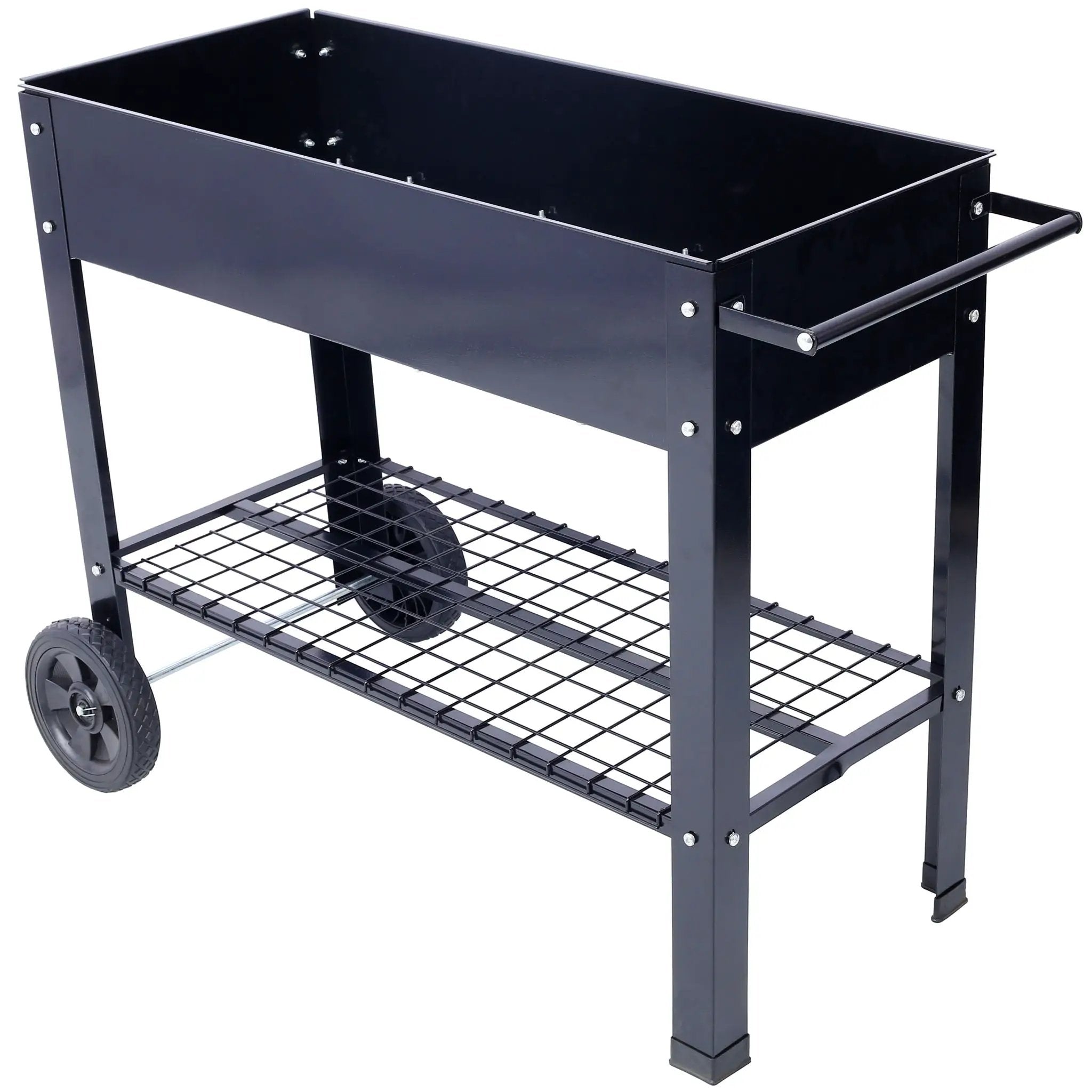 Elevated Mobile Raised Ergonomic Metal Planter Garden Bed With Wheels Powder Coated Steel - Black by HouseOfZazla