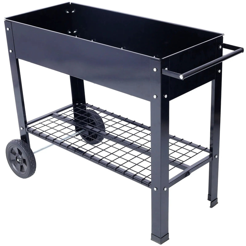 Elevated Mobile Raised Ergonomic Metal Planter Garden Bed With Wheels Powder Coated Steel - Black by HouseOfZazla