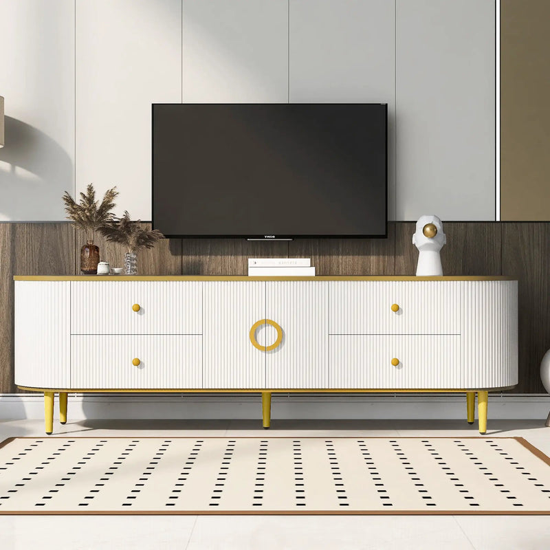 Modern TV Stand For TVs Up To 80", Entertainment Center With 4 Drawers And 1 Cabinet, Wood TV Console Table With And Handles For Living Room - White by HouseOfZazla