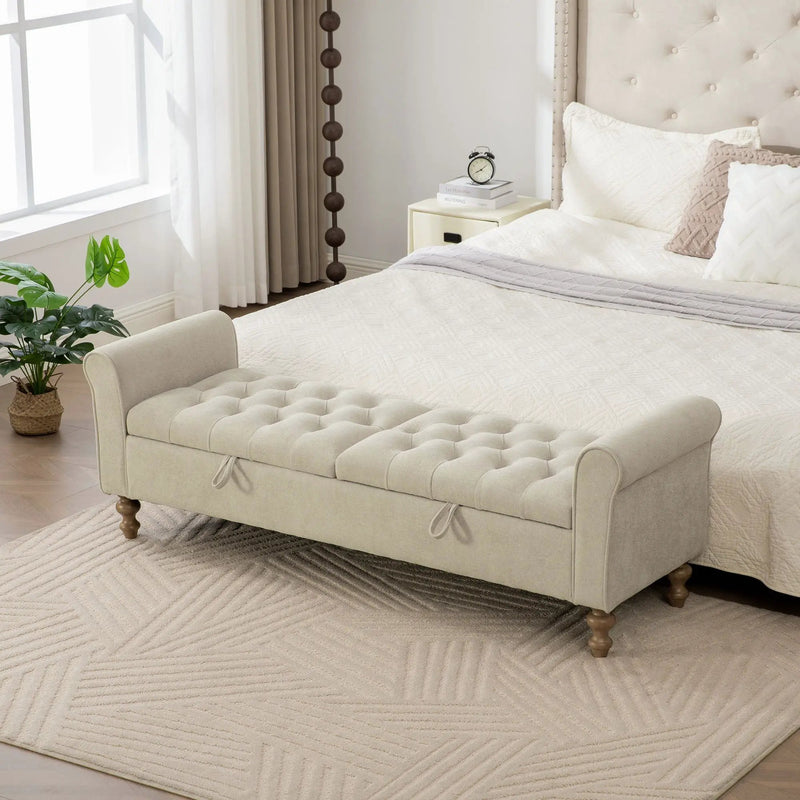 Napped Storage Bench With Rolled Armrest - Griege by HouseOfZazla