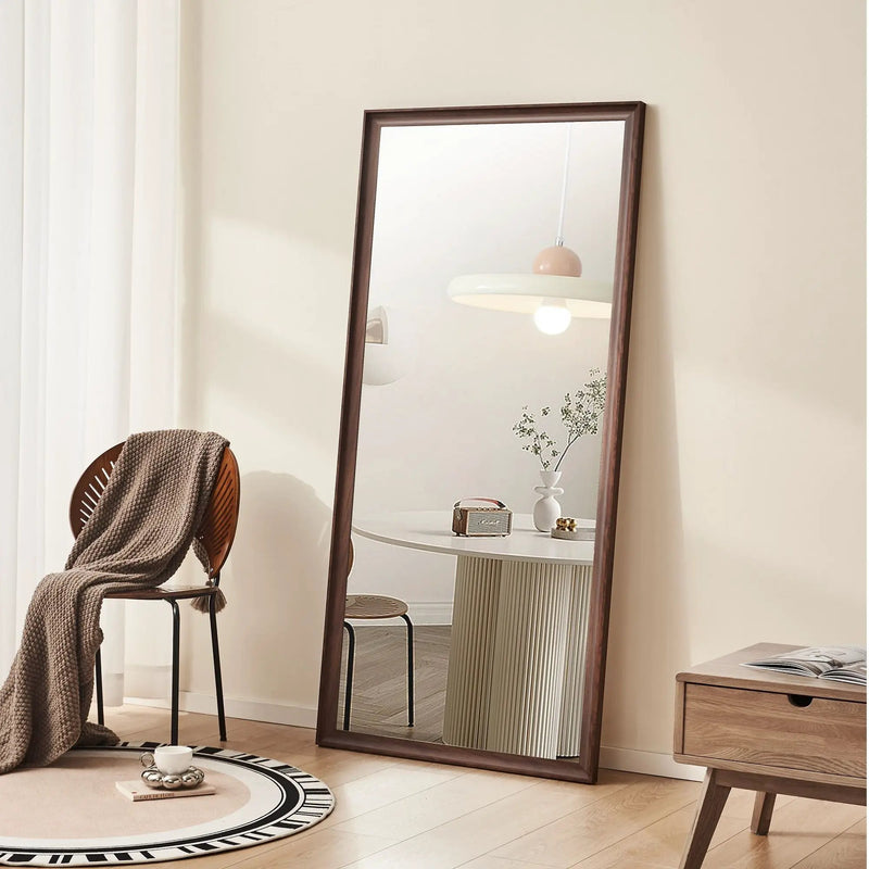 Vintage Full Length Mirror Wall Mounted With Faux Wooden Frame - Brown by HouseOfZazla