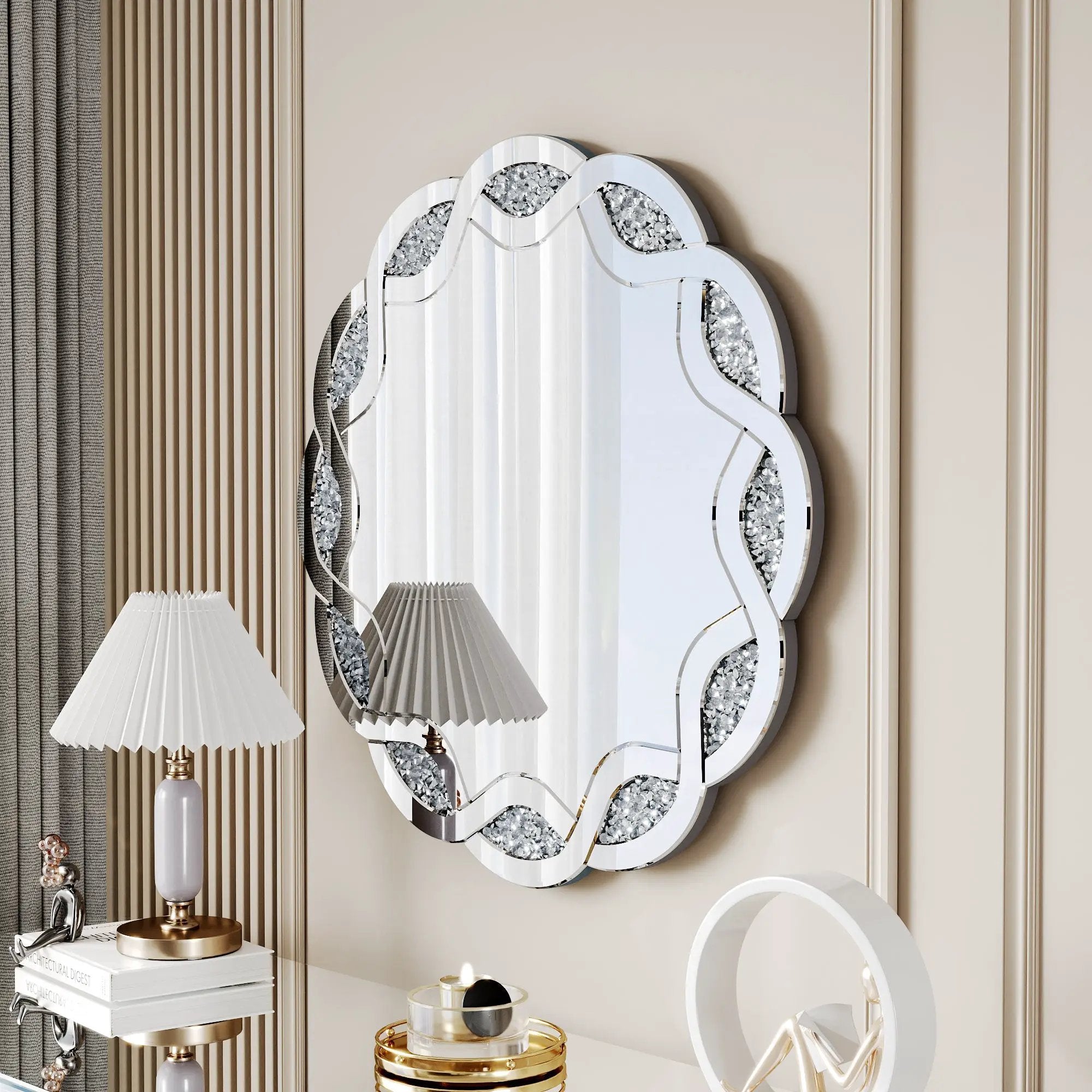 Silver Crush Diamond Round Wall Mirror by HouseOfZazla