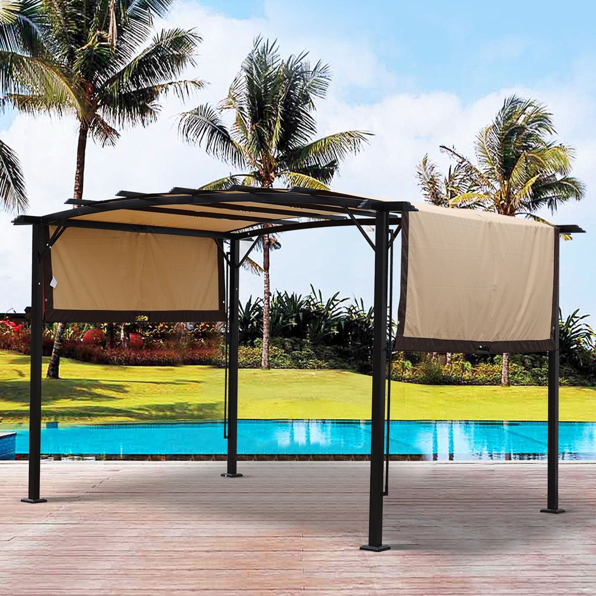 Outdoor Patio Pergola Gazebo with Retractable Canopy - Beige or Dark Gray, photo 4 of 8