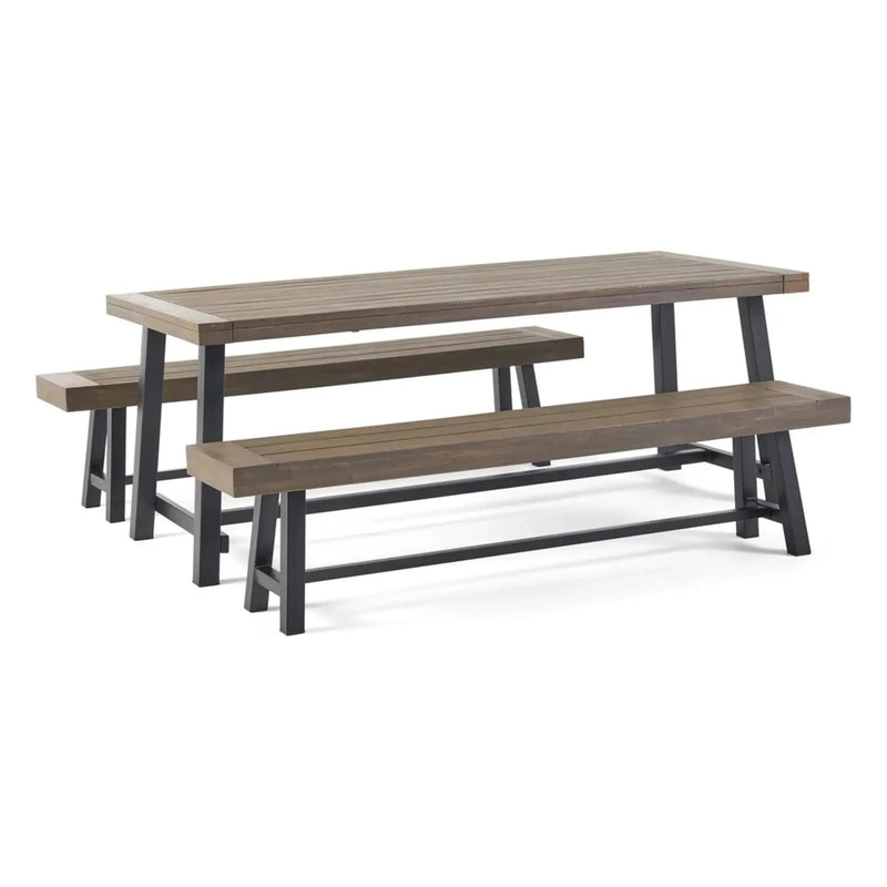 Outdoor 3 Piece Picnic Dining Set - Gray / Rustic Metal by HouseOfZazla