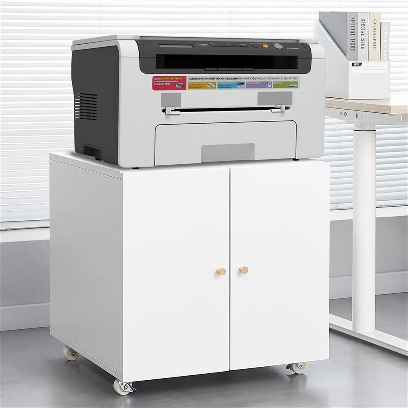 Office Furniture Copier Cabinet 2 Door Steel Copier Stand Mobile Pedestal File Printer Stand by Unique Piece Furniture
