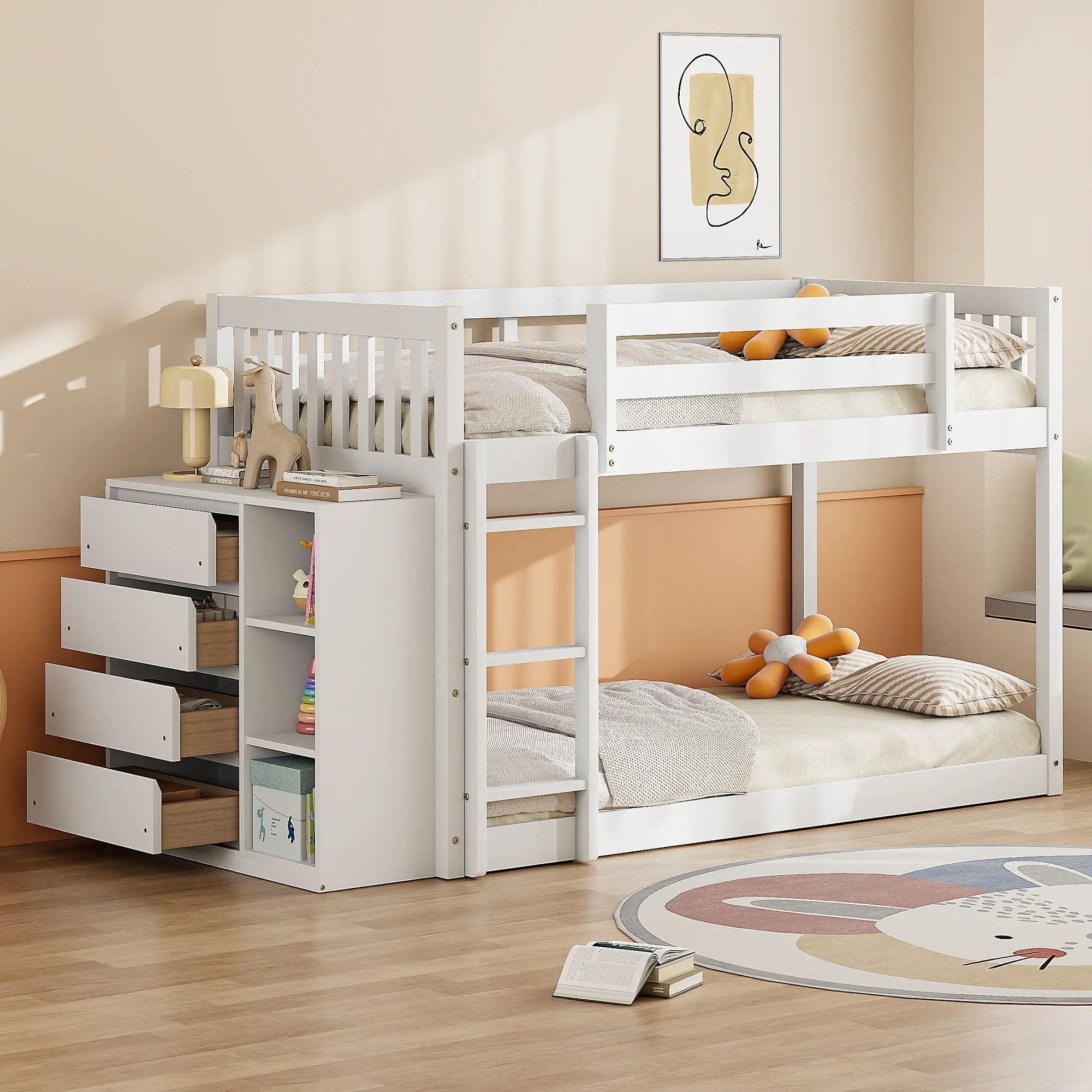 Bunk Bed With 4 Drawers And 3 Shelves by Unique Piece Furniture