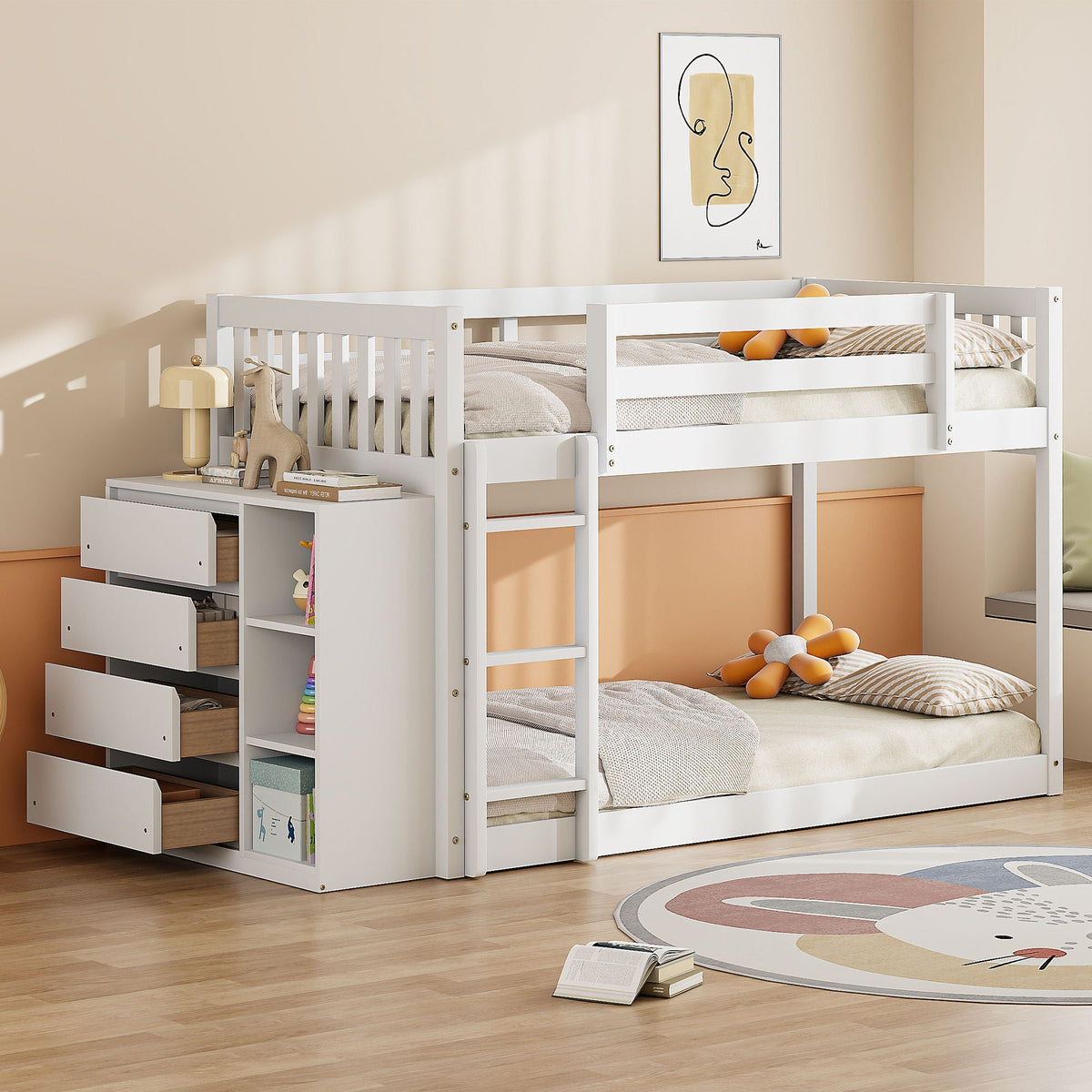 Bunk Bed With 4 Drawers and 3 Shelves - Solid Pine Wood, photo 13 of 24