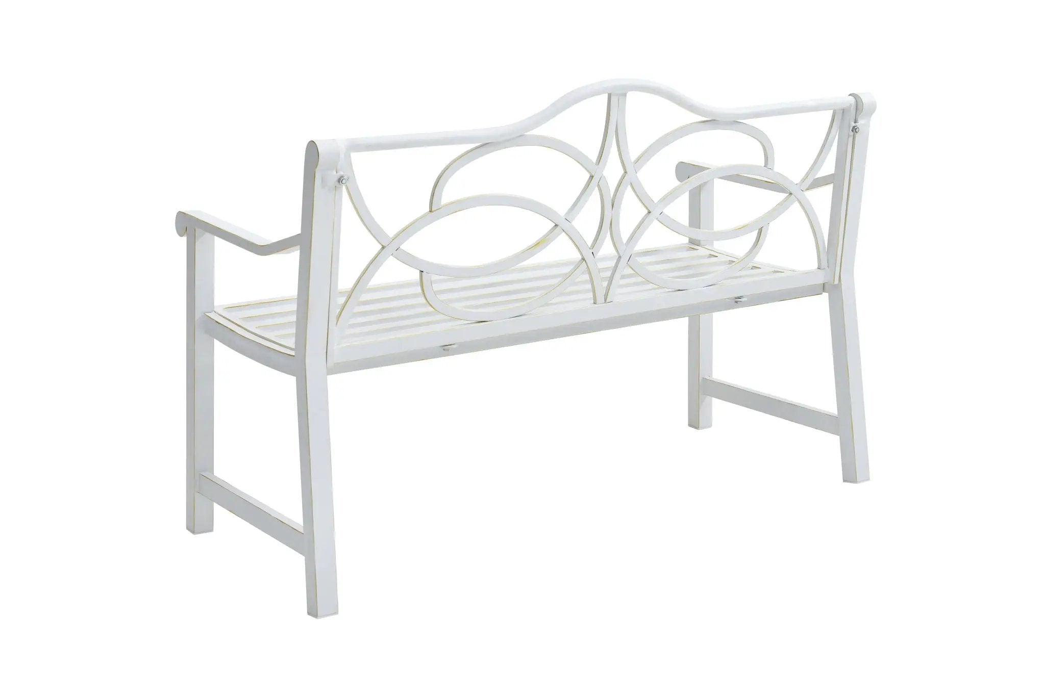 Outdoor Garden Patio Bench With Backrest And Armrest, Slatted Seat For Park, Yard & Porch, Balcony, Accommodates 2 - 3 People - White by Unique Piece Furniture