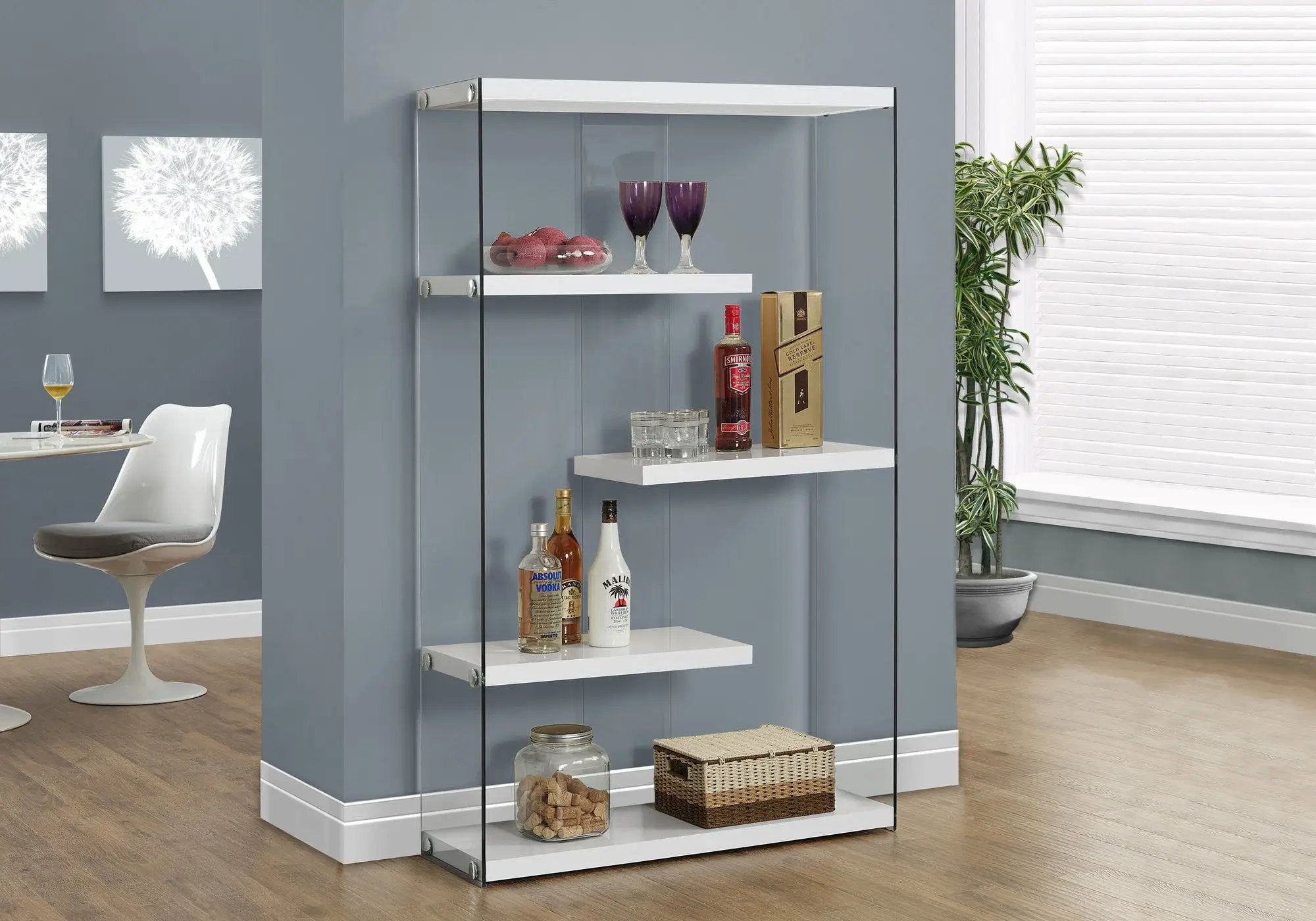 Bookshelf, Bookcase, Etagere, 5 Tier, Office, Glossy Contemporary & Modern - White by Unique Piece Furniture
