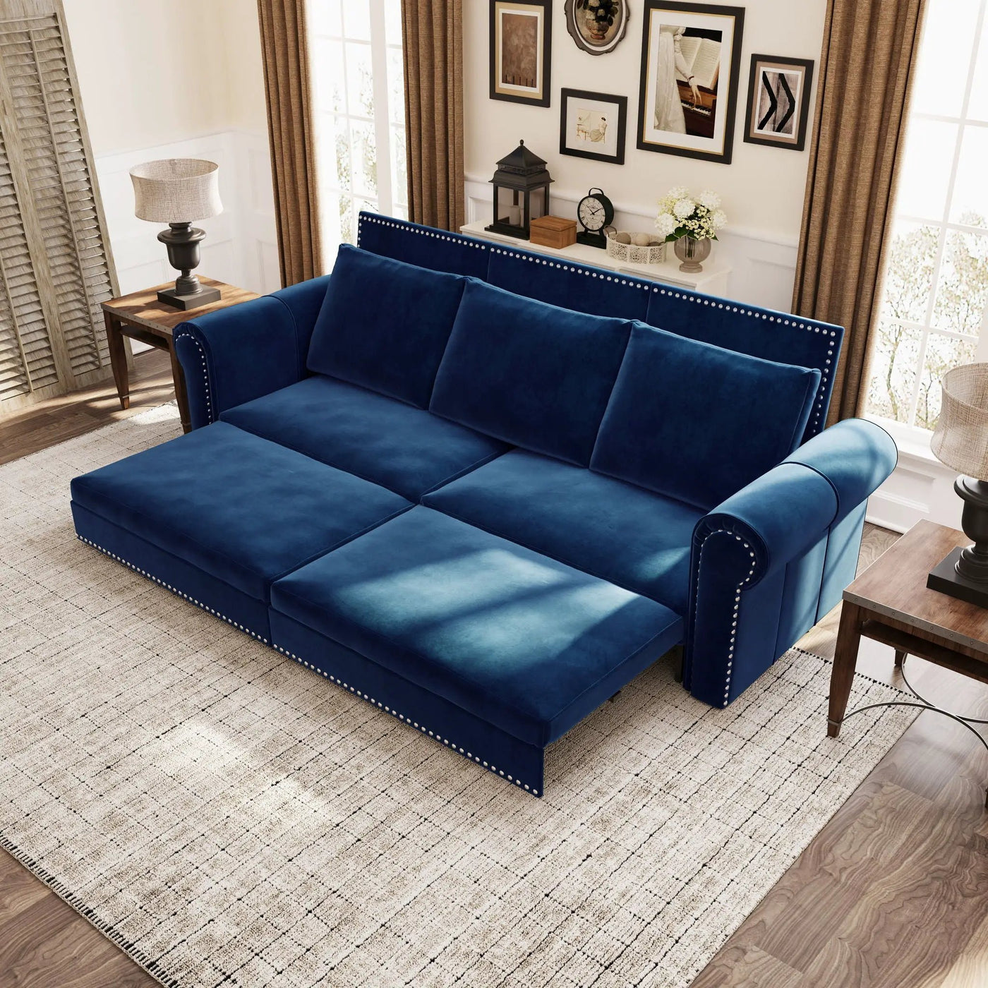3 In 1 Convertible Sleeper Sofa With Nailhead Trim & Rolled Arm by HouseOfZazla