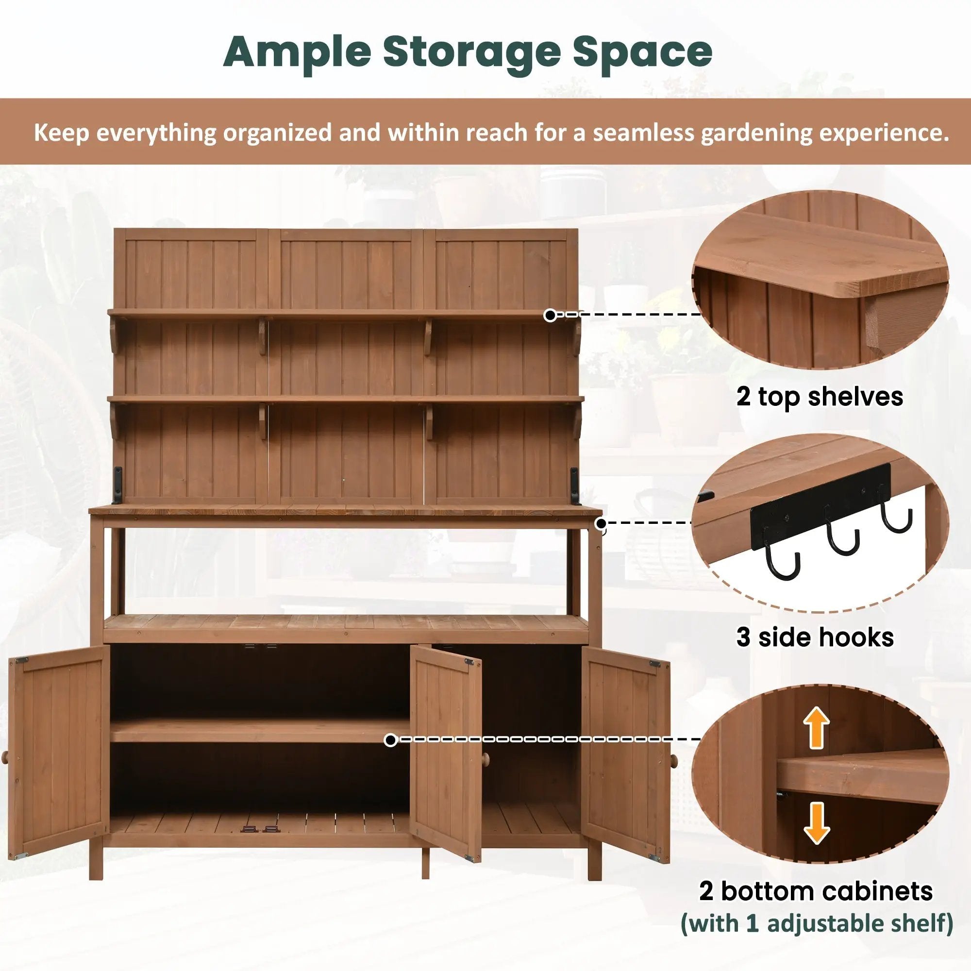 TOPMAX Potting Bench with Hutch, 50.2' Solid Fir Wood Garden Workstation by HouseOfZazla