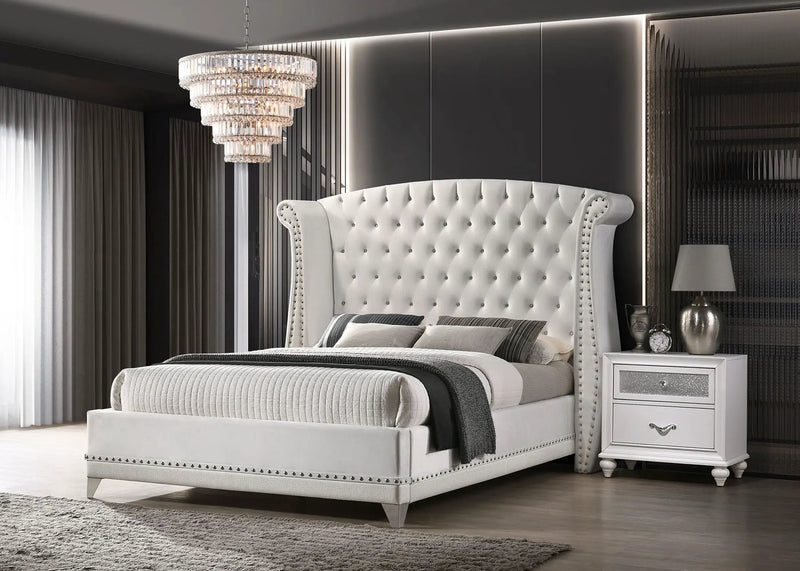 Barzini Upholstered California King Wingback Bed White by Unique Piece Furniture