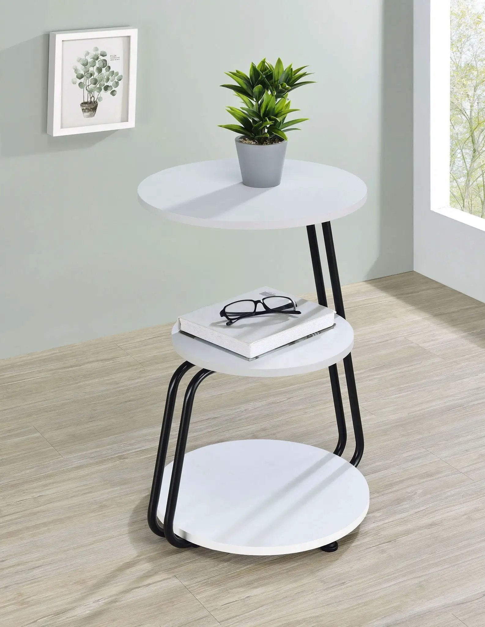 Hilly 3-tier Round Accent Side Table White and Black by Unique Piece Furniture