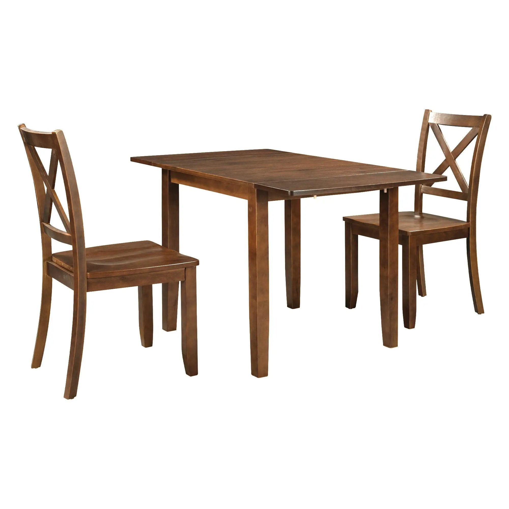 TOPMAX 3-Piece Wood Drop Leaf Breakfast Nook Dining Table Set with 2 X-back Chairs by HouseOfZazla